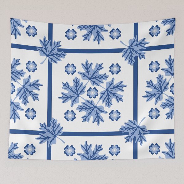 Item preview, Blue and White Traditional Tile Leaf Pattern designed and sold by PowerAntShop.