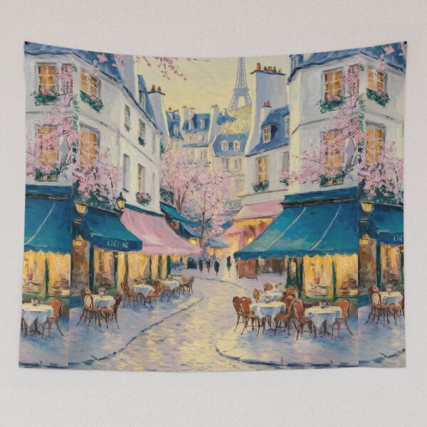 Item preview, Spring French Café Street with Cherry Blossoms designed and sold by CARRAANN.