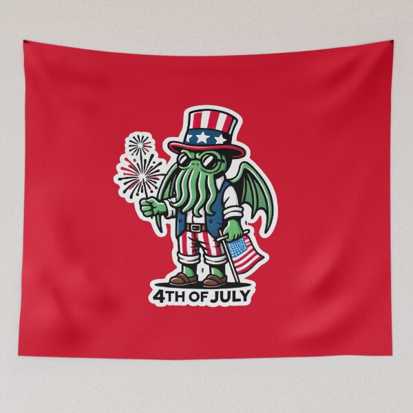 Item preview, Cute Cthulhu Independence Day Patriotic American Flag Print designed and sold by PinUpPizzazz.