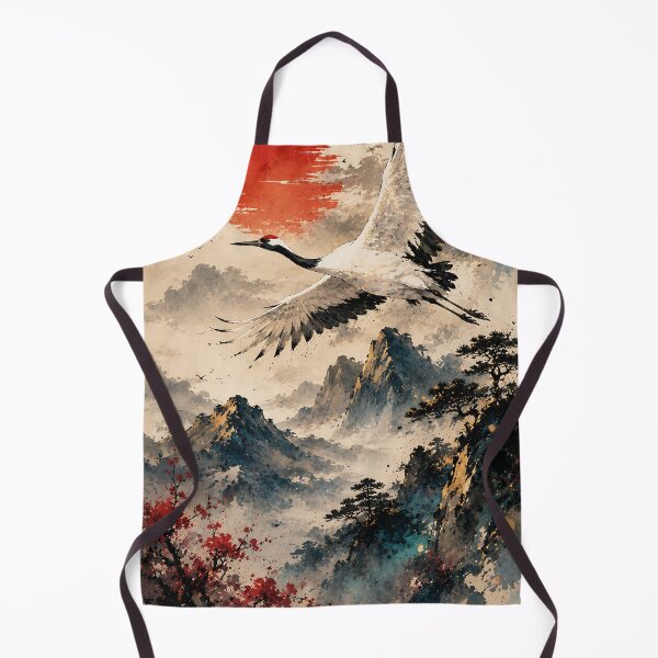 Item preview, The Silent Crane Ink & Watercolor Misty Mountains Landscape designed and sold by dytf79.
