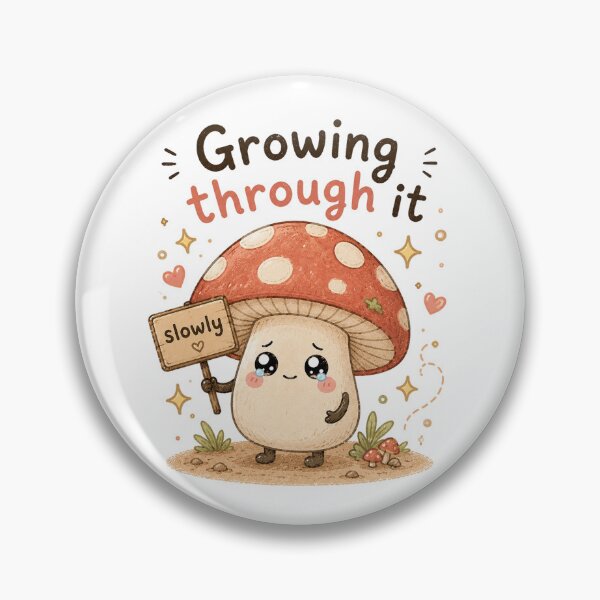 Item preview, Growing Through It Kawaii Mushroom Sticker designed and sold by InkWanderStudio.