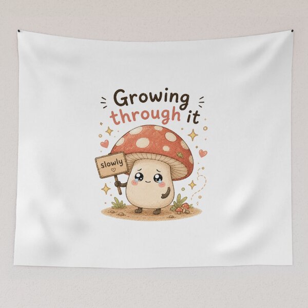 Item preview, Growing Through It Kawaii Mushroom Sticker designed and sold by InkWanderStudio.
