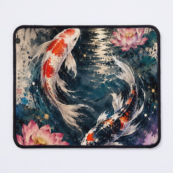 Item preview, Moonlit Koi Colorful Japanese Ink Wash Art Serene Lotus & Full Moon designed and sold by dytf79.