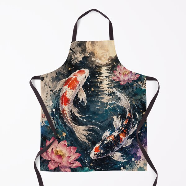 Item preview, Moonlit Koi Colorful Japanese Ink Wash Art Serene Lotus & Full Moon designed and sold by dytf79.