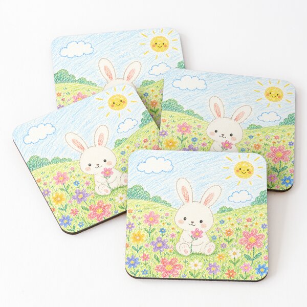 Item preview, Cute Bunny in Flower Meadow Crayon Art designed and sold by 0606PM.