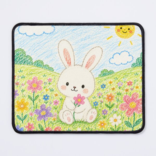Item preview, Cute Bunny in Flower Meadow Crayon Art designed and sold by 0606PM.