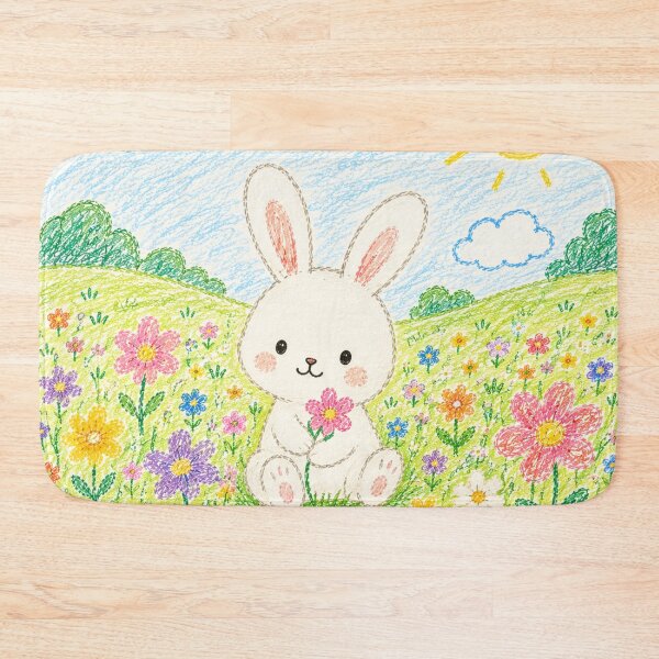 Item preview, Cute Bunny in Flower Meadow Crayon Art designed and sold by 0606PM.