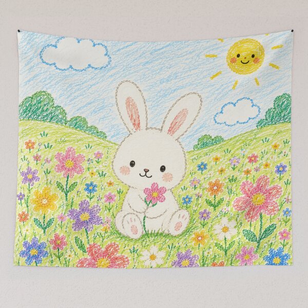 Item preview, Cute Bunny in Flower Meadow Crayon Art designed and sold by 0606PM.