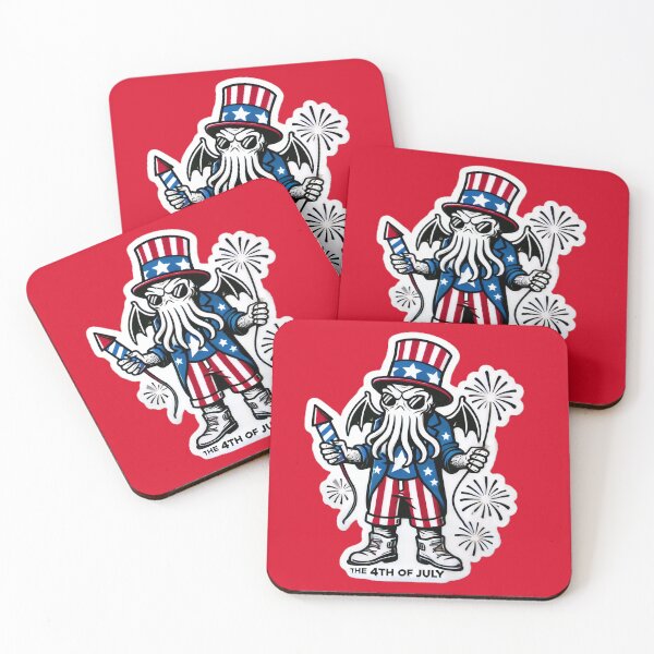 Item preview, Cute Cthulhu Independence Day Patriotic American Flag Print designed and sold by PinUpPizzazz.