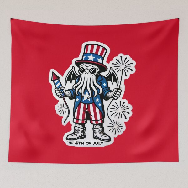 Item preview, Cute Cthulhu Independence Day Patriotic American Flag Print designed and sold by PinUpPizzazz.