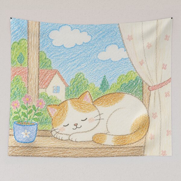 Item preview, Cozy Cat Sleeping by Window Crayon Art designed and sold by 0606PM.