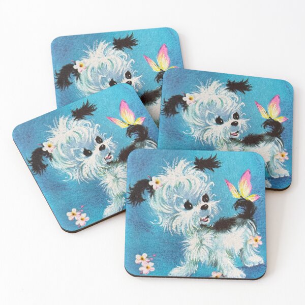 Item preview, Vintage Black and white puppy with flowers and butterflies  designed and sold by reganisit.