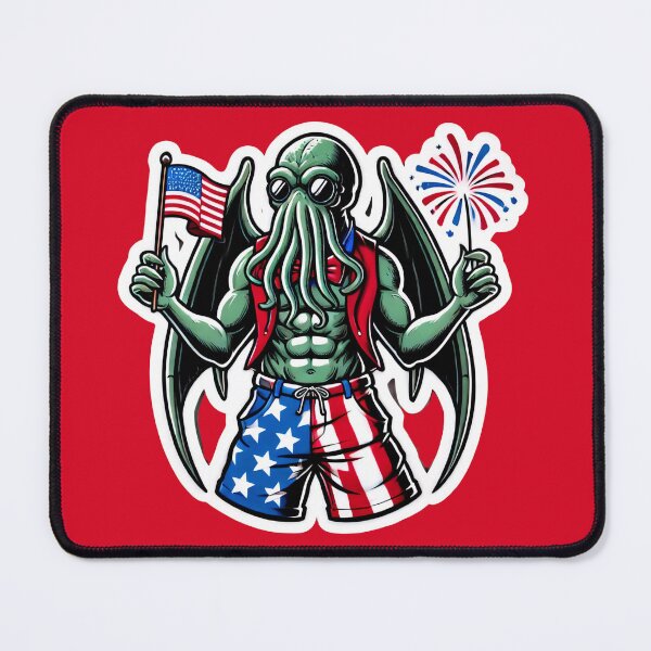 Item preview, Cthulhu Independence Day Patriotic American Flag Print designed and sold by PinUpPizzazz.
