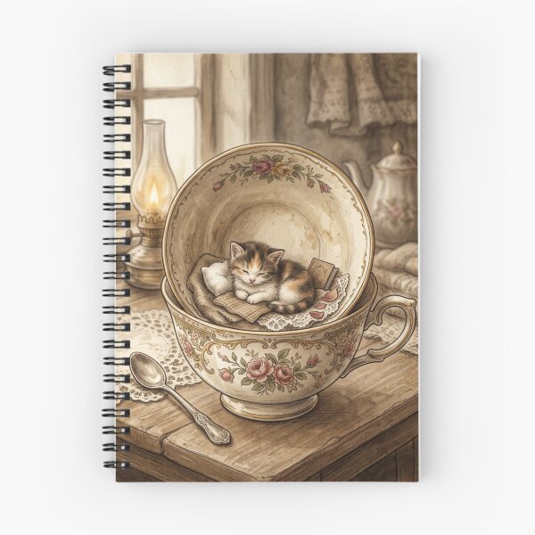 Item preview, Tiny Kitten in a Giant Tea Cup Vintage Miniature Illustration designed and sold by DuckOddity.