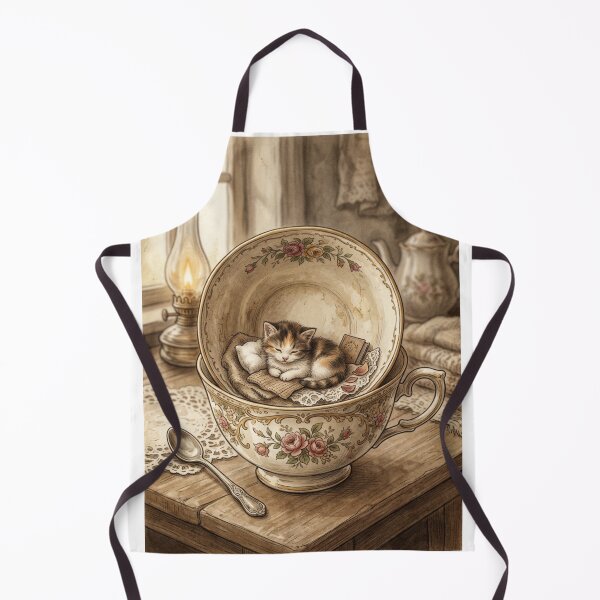 Item preview, Tiny Kitten in a Giant Tea Cup Vintage Miniature Illustration designed and sold by DuckOddity.