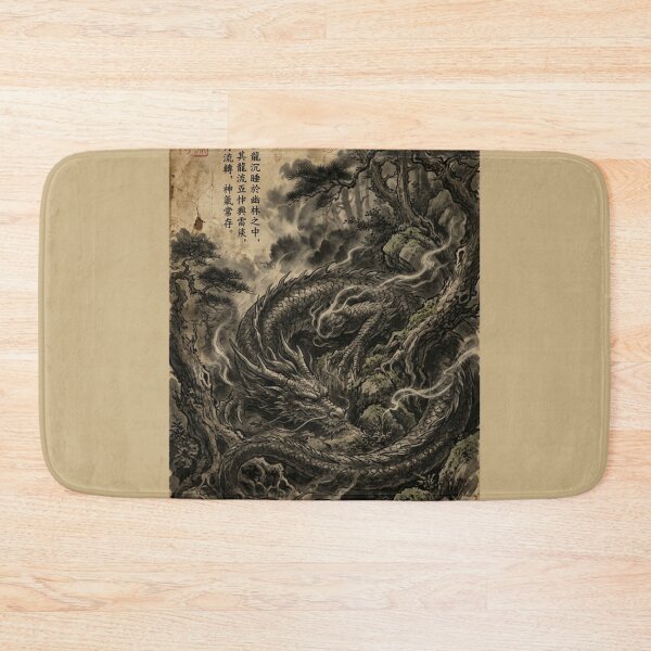 Item preview, Ancient Dragon Sleeping in the Mystic Forest Sumi-e Ink Wash designed and sold by DuckOddity.
