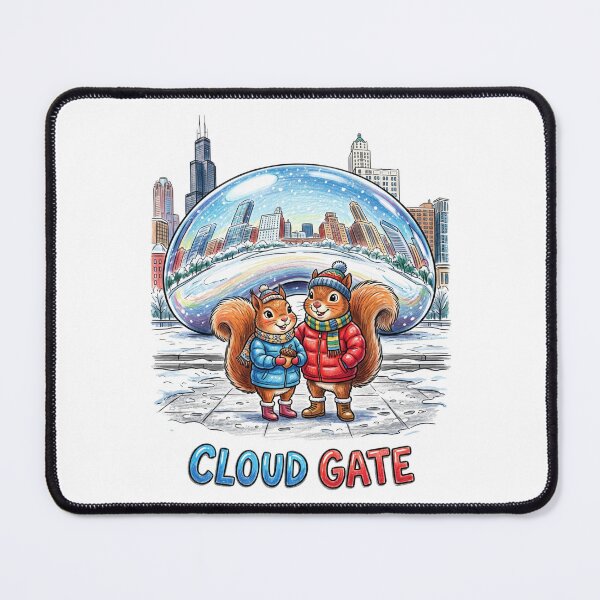 Item preview, Cute Squirrels at Chicago Cloud Gate - Matching Winter Puffer Jacket Chibi Travel Art designed and sold by TaiwanMemory.