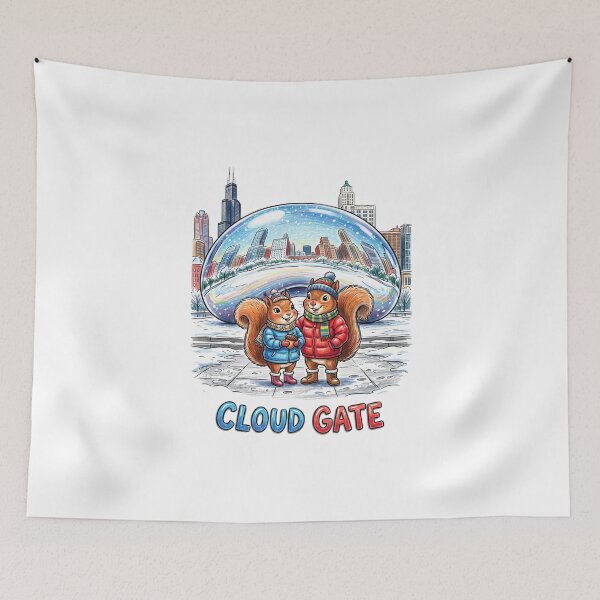 Item preview, Cute Squirrels at Chicago Cloud Gate - Matching Winter Puffer Jacket Chibi Travel Art designed and sold by TaiwanMemory.