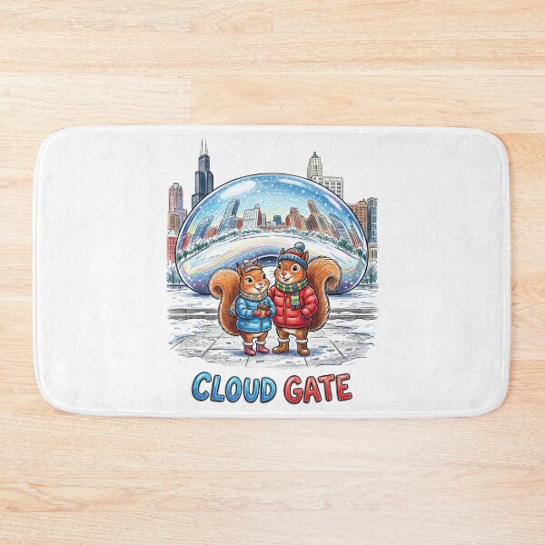 Item preview, Cute Squirrels at Chicago Cloud Gate - Matching Winter Puffer Jacket Chibi Travel Art designed and sold by TaiwanMemory.