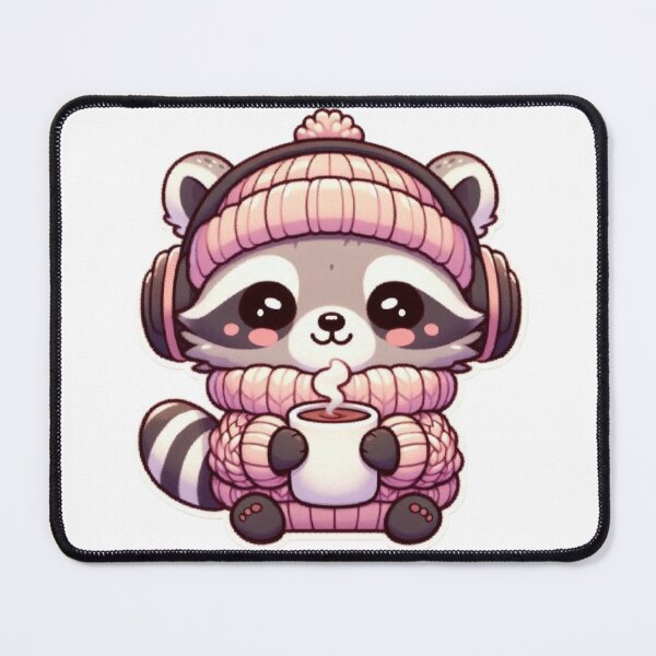 Item preview, Cozy Raccoon with Headphones & Hot Cocoa | Cute Kawaii designed and sold by vigzhifushions.