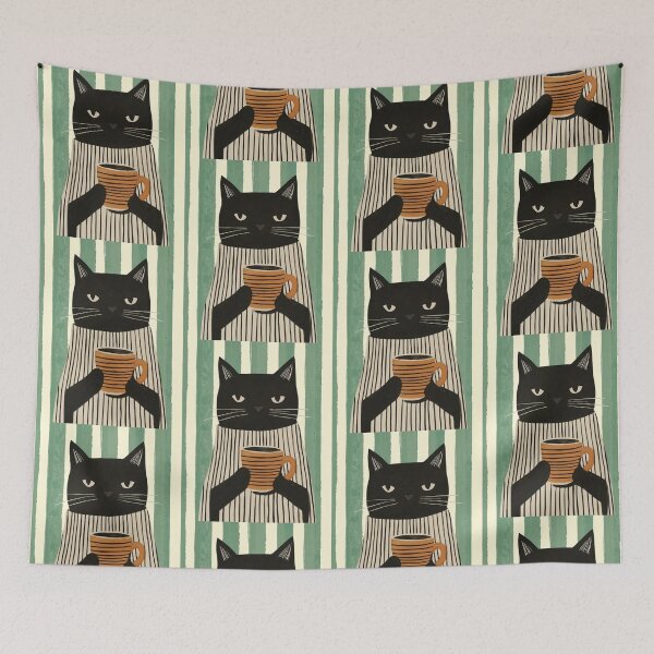 Item preview, Grumpy Black Cat with Coffee – Cozy Morning Vibes designed and sold by UUniqueIImprint.