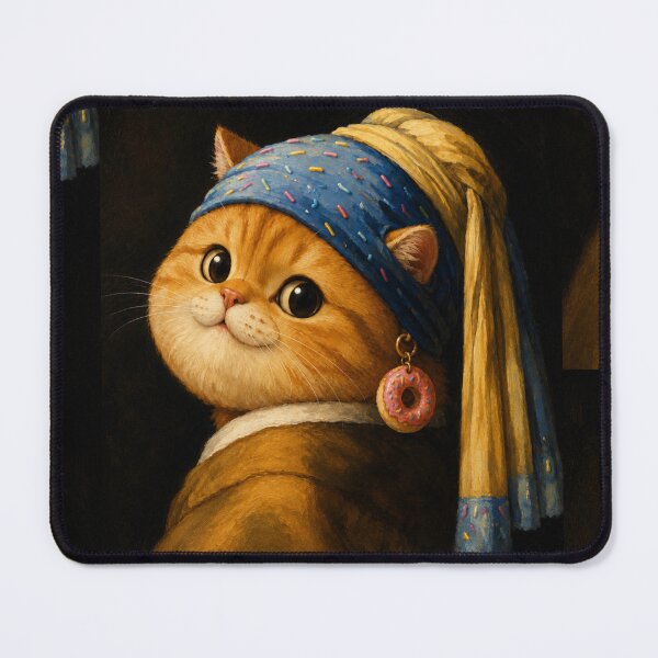 Item preview, Cute Chonky Orange Cat with the Donut Earring Painting Masterpiece Dreamscape designed and sold by Mindworx21.
