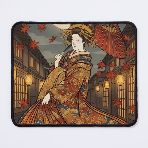 Item preview, Beautiful Oiran Geisha Dancing with Red Umbrella Under Full Moon - Ukiyo-e Art designed and sold by TokyoUkiyoHouse.