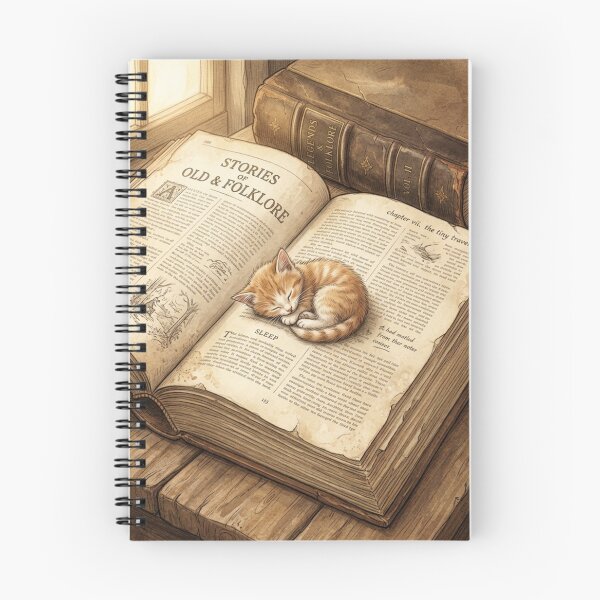 Item preview, Tiny Kitten Sleeping on a Giant Vintage Book Miniature Illustration designed and sold by DuckOddity.