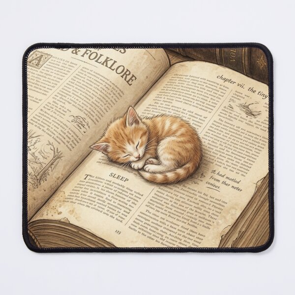 Item preview, Tiny Kitten Sleeping on a Giant Vintage Book Miniature Illustration designed and sold by DuckOddity.