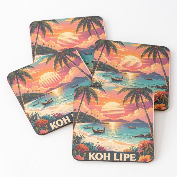 Item preview, Koh Lipe Thailand Retro Sunset Travel Poster – Andaman Sea Coastal Artwork designed and sold by Spirit of Siam.
