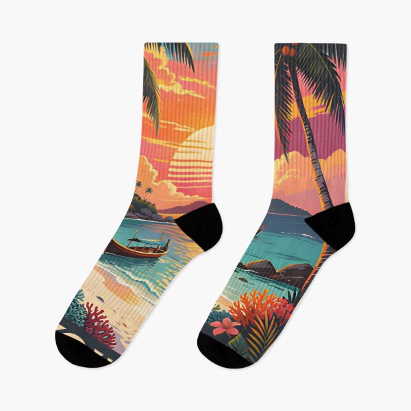 Item preview, Koh Lipe Thailand Retro Sunset Travel Poster – Andaman Sea Coastal Artwork designed and sold by Spirit of Siam.