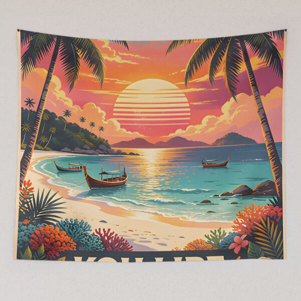 Item preview, Koh Lipe Thailand Retro Sunset Travel Poster – Andaman Sea Coastal Artwork designed and sold by Spirit of Siam.