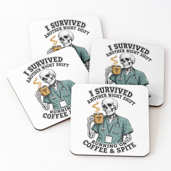 Item preview, I Survived Another Night Shift | Funny Skeleton Nurse Sarcastic RN Gift designed and sold by ChaosThreadsCo.
