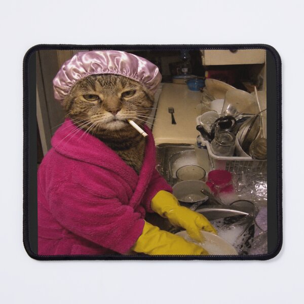 Item preview, Somebody Left One Fork Grumpy Dishwashing Cat Meme designed and sold by POD DYNASTY | Original Print On Demand T-Shirt Graphics.