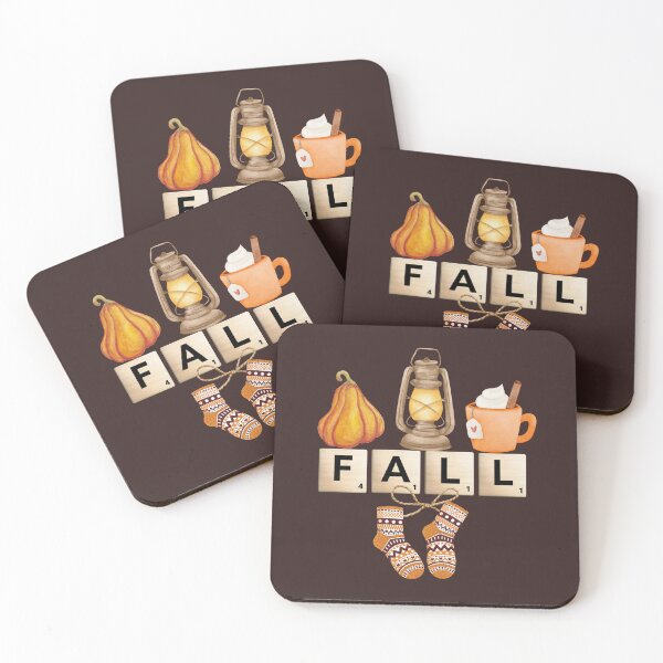 Item preview, Cozy Fall Composition with Pumpkin, Lantern, Hot Chocolate, Warm Socks and Scrabble Letters FALL designed and sold by PureHopeStudio.