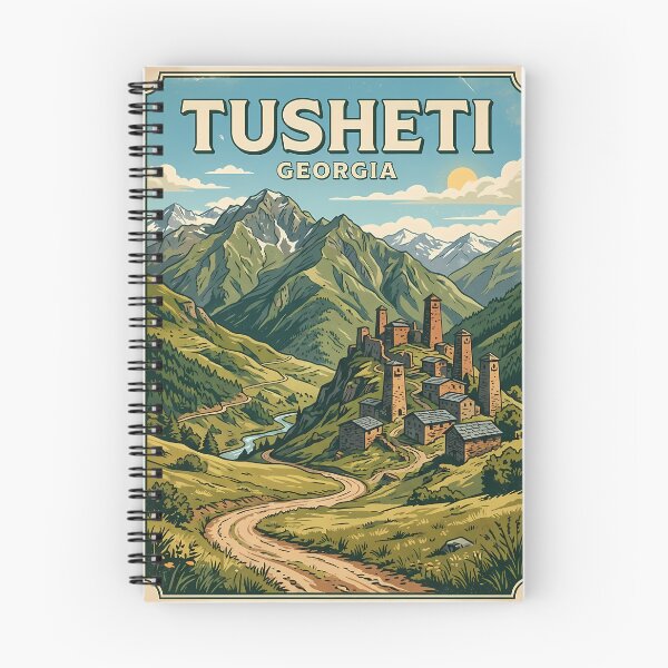 Item preview, Tusheti Georgia Travel Art with Mountain Village Landscape designed and sold by Ar0undTheW0rld.