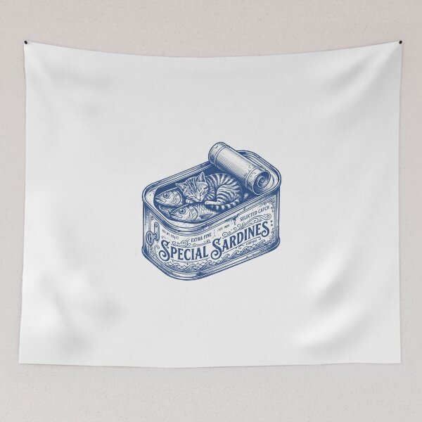 Item preview, Vintage Woodcut Sleeping Cat in Sardine Tin Engraving designed and sold by AdyKurniawan.
