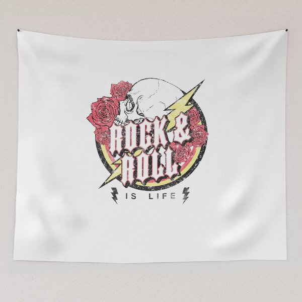 Item preview, Vintage Rock and Roll Is Life Skull and Roses designed and sold by The secret storage room.