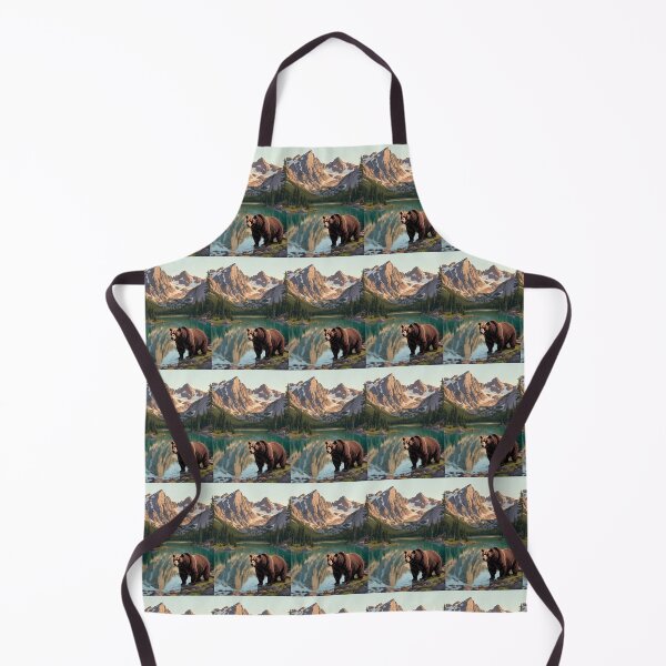 Item preview, Grizzly Bear at Mountain Lake with Snowy Peaks Nature Wildlife Art designed and sold by tobysdesigns.