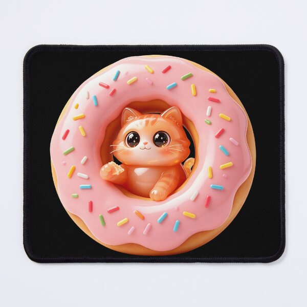Item preview, The Donut Thief - Cute Emerald Cat Stuck in a Glazed Donut designed and sold by ABYSSLAB.