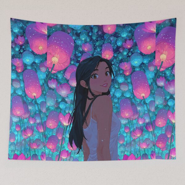 Item preview, Dreamy Girl Amidst Glowing Pink Lanterns designed and sold by colorful-white.