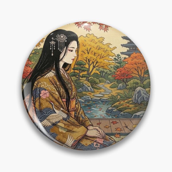 Item preview, A young girl wearing a kimono with traditional Japanese patterns and a fantastical Japanese garden scene. designed and sold by Aki-no-Mado Shop.