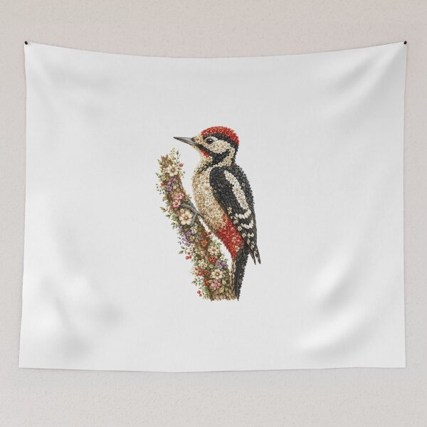 Item preview, Flower Woodpecker | Floral Great Spotted Woodpecker made of wildflowers designed and sold by filou designs.