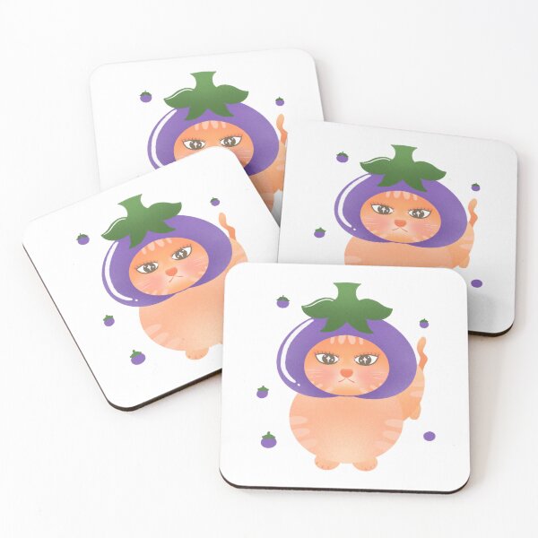 Item preview, Cute Orange Cat Wearing Eggplant Hat Art designed and sold by Verasionart.