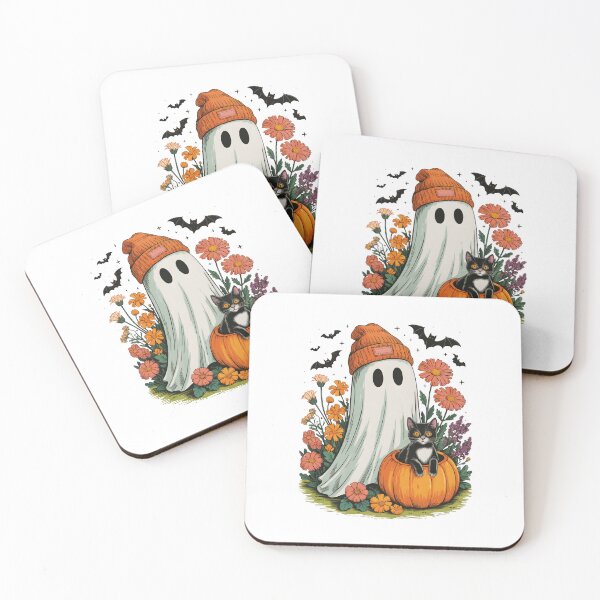 Item preview, Halloween retro cat Ghost in Wildflowers Spooky gift designed and sold by Amzkao.
