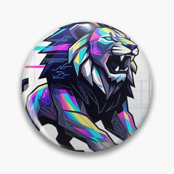 Item preview, Neon Cyber Lion – Futuristic Geometric Roaring Beast designed and sold by Artisan Finds Online.