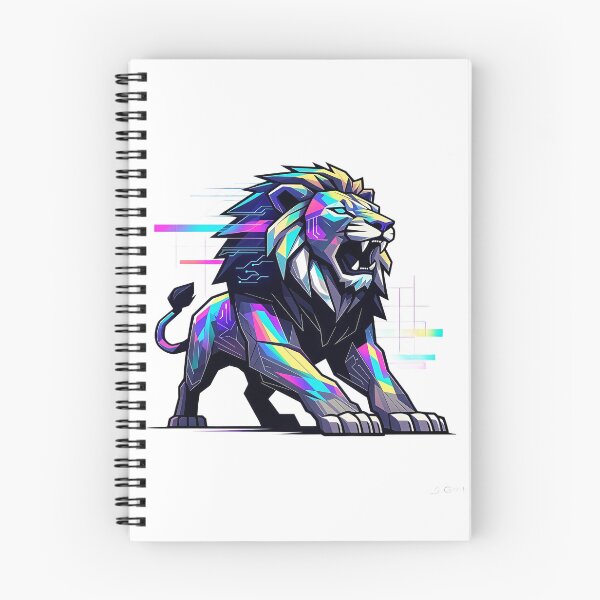 Item preview, Neon Cyber Lion – Futuristic Geometric Roaring Beast designed and sold by Artisan Finds Online.