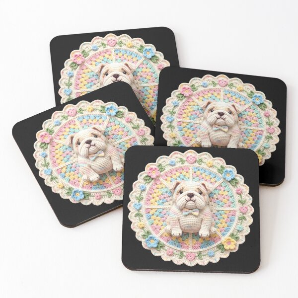 Item preview, Crochet Bulldog Granny Square Pastel Floral Art designed and sold by LuisWorks.