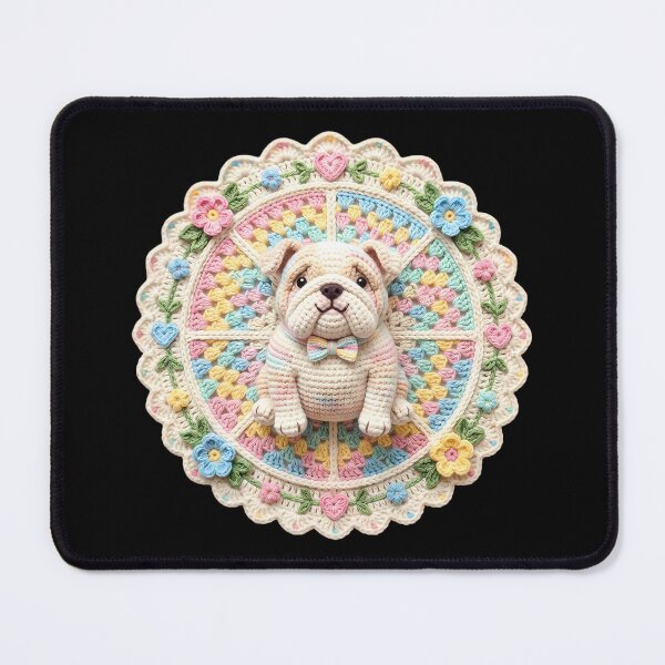Item preview, Crochet Bulldog Granny Square Pastel Floral Art designed and sold by LuisWorks.