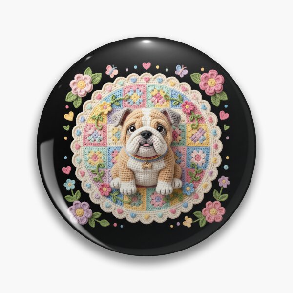 Item preview, Crochet Bulldog Granny Square Flowers Pastel Art designed and sold by LuisWorks.